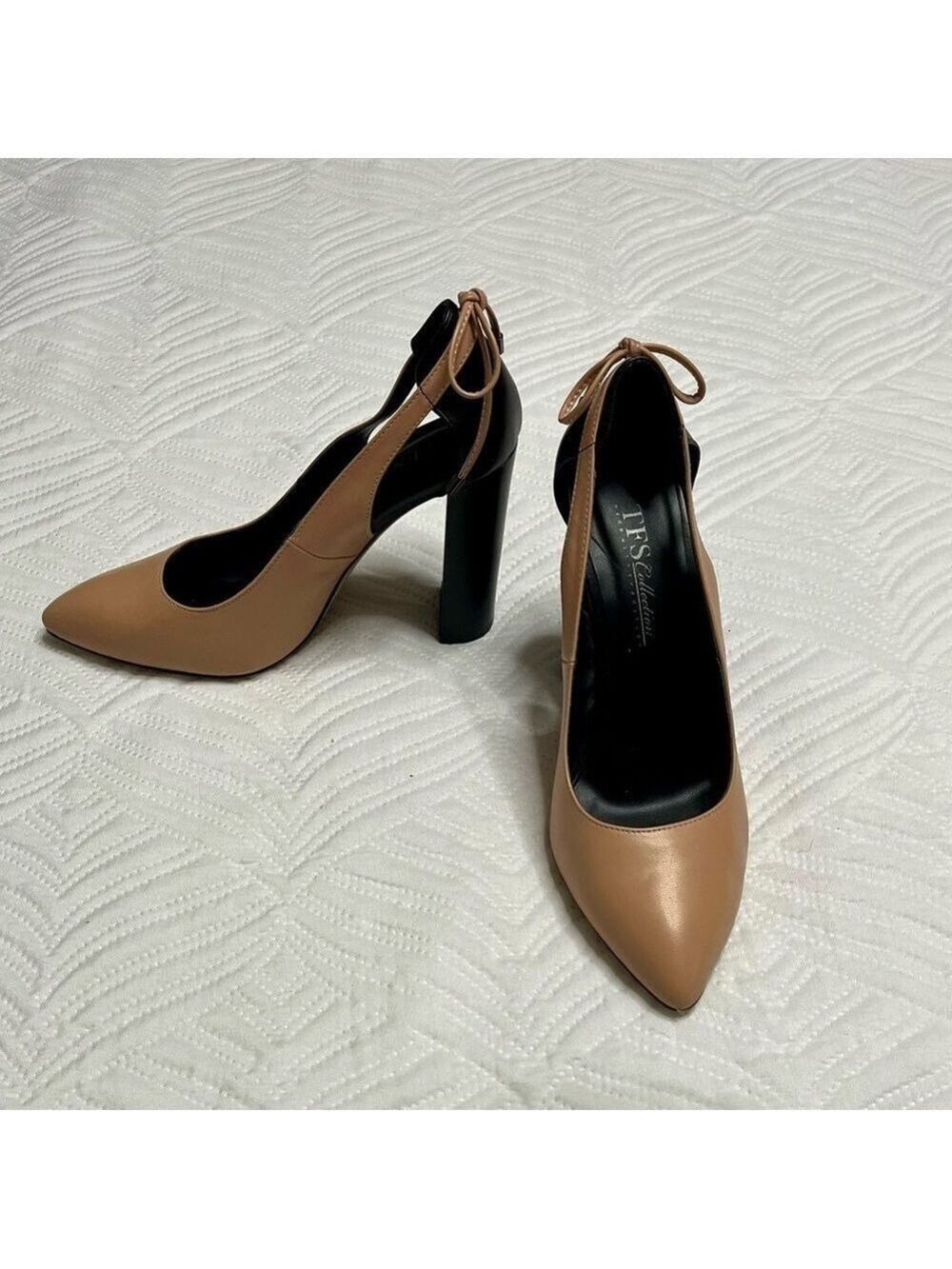 TFS Collections UK Women’s Beige & Black Pointed Slingback Pumps. Size 7